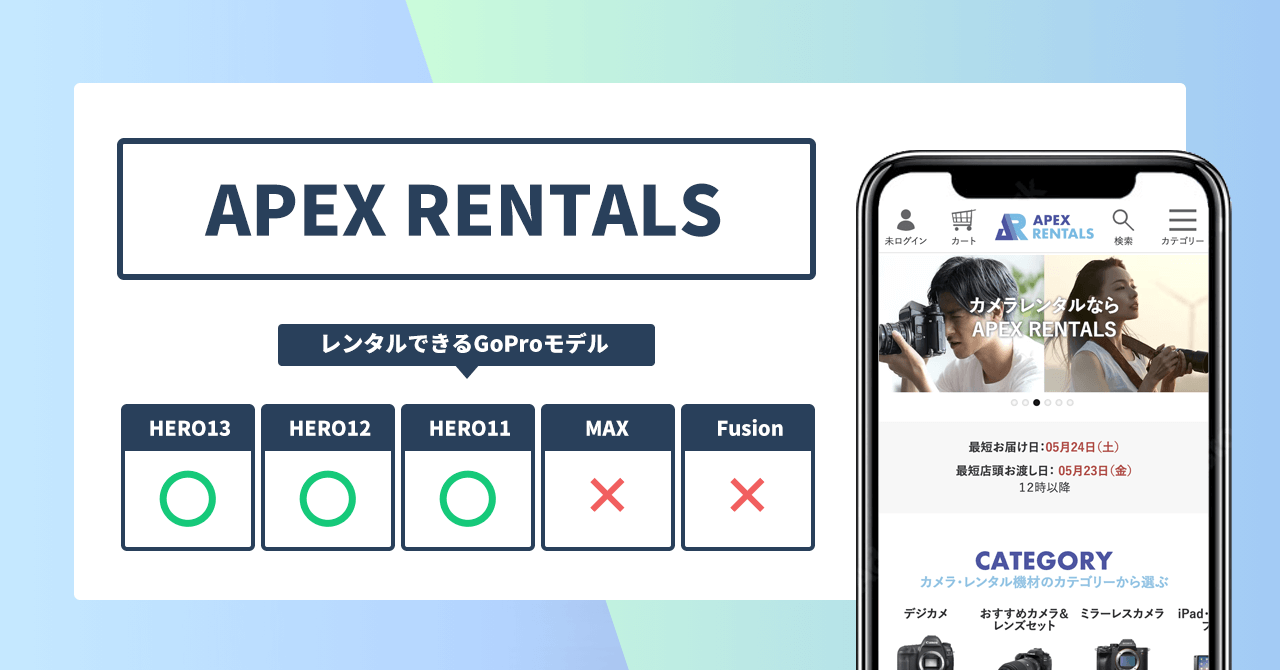 APEX RENTALS レンタルできるGoProモデル